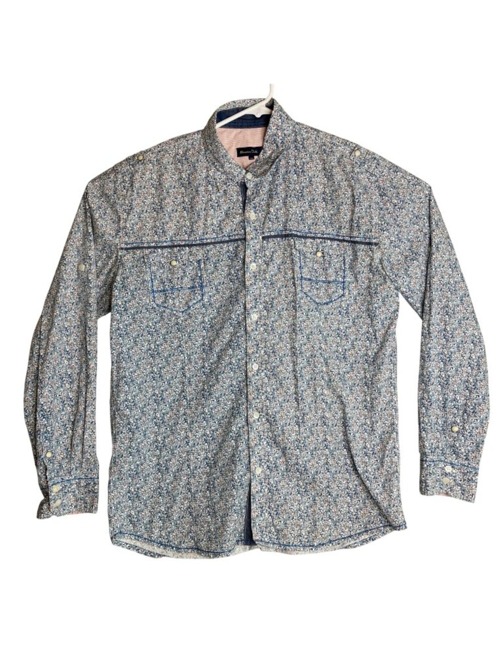 Massimo Dutti Mens XXL Floral Shirt Blue White Casual Long Sleeve Cotton Button⁠